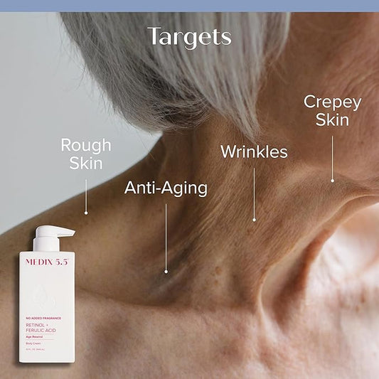 MEDIX Fragrance Free Firming Retinol Body Lotion + Collagen Peptides Cream 2pc Skincare Set | Crepey Skin Treatment | Anti Aging Body Cream & Face Moisturizer For Crepe Skin, Cellulite, & Wrinkles