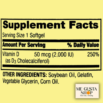 Vitamin D3 Supplement, 50 Mcg 2,000 IU, 200 Count Includes Pill Organizer