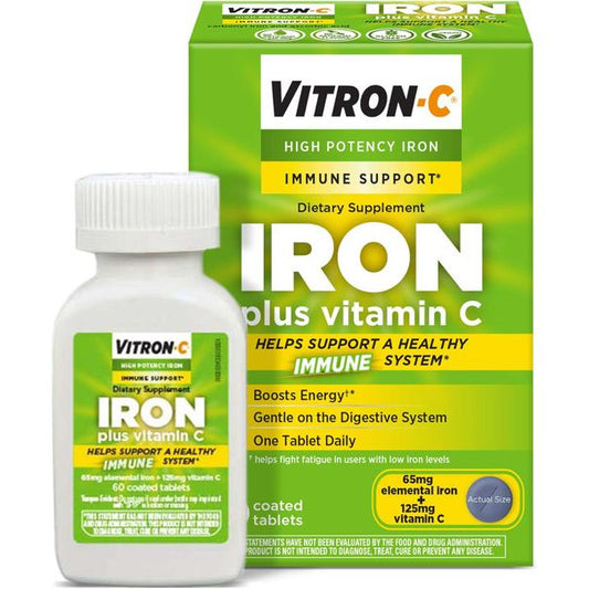 Vitron-C® High Potency Iron Supplement with Vitamin C – 60 Count