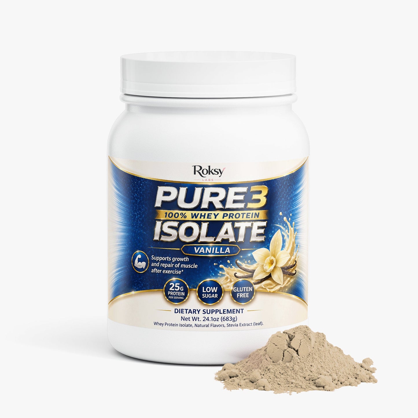 Pure3 100% Whey Protein Isolate (Vanilla) 2 lb