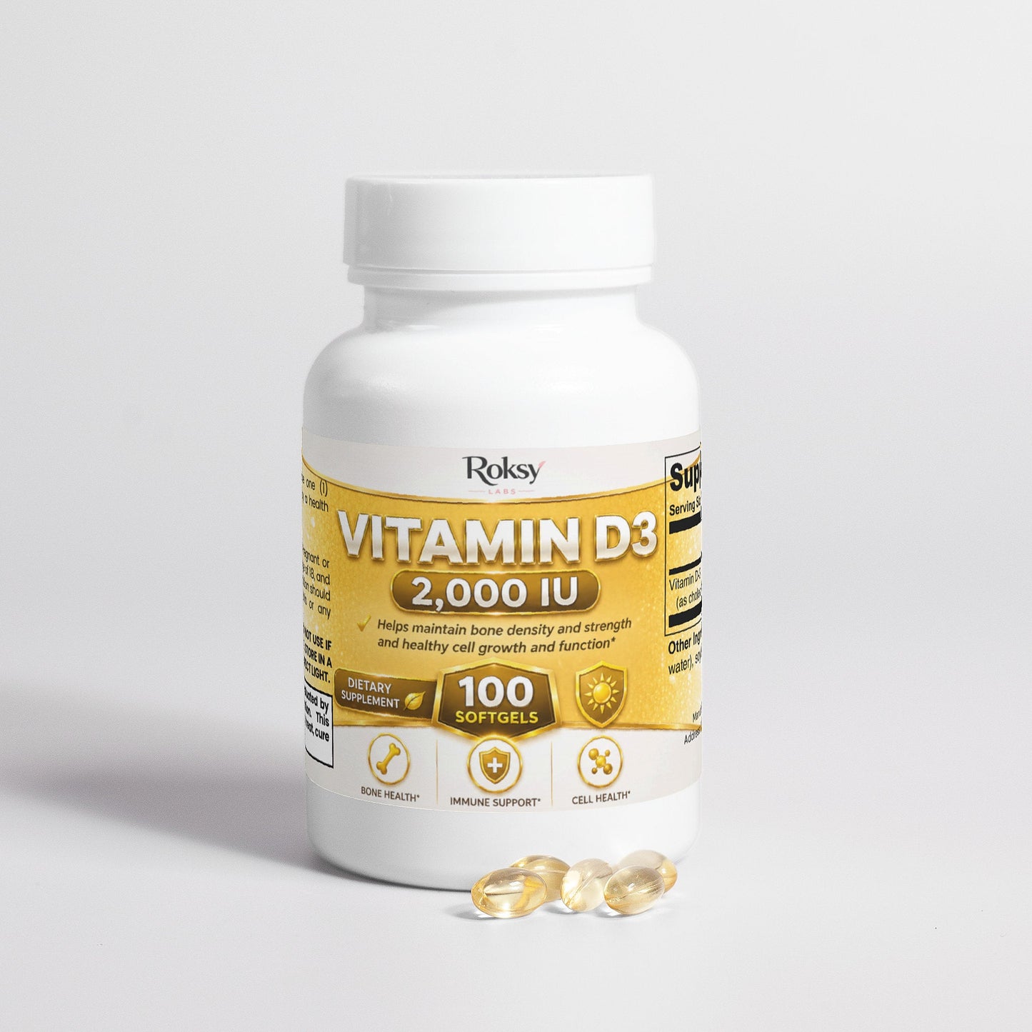 Supplement Vitamin D3 2000 IU for Bone Health 2,000 IU 100 softgels