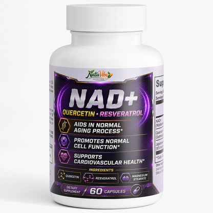 NAD+ Anti-Aging & Brain Support Supplement with Quercetin & Resveratrol – 60 Caps