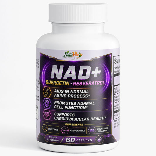NAD+ Anti-Aging & Brain Support Supplement with Quercetin & Resveratrol – 60 Caps
