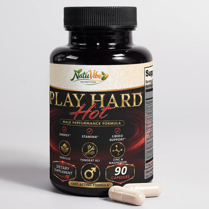 Play Hard Hot – Male Performance Formula | Libido, Stamina & Energy | Tribulus, Tongkat Ali & Horny Goat Weed | 90 Caps