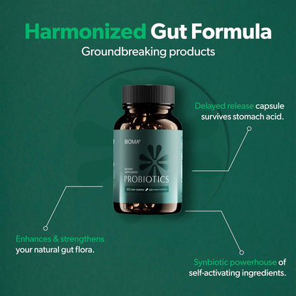 BIOMA Probiotic Gut Support - Vegan, Gluten Free, 60 Caps - Clearance Sale