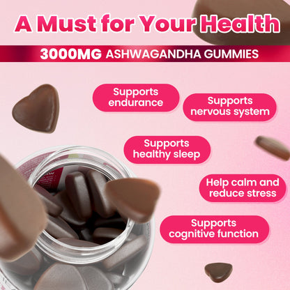 I Love Health Ashwagandha Gummies with Vitamin D2 - 3000mg Ashwagandha Extract (10:1) - Stress Relief, Sleep Support & Mood Calm - Strawberry Flavor - 60 Gummies - Non-GMO, Gluten-Free, 3rd Party Lab Tested, cGMP Certified