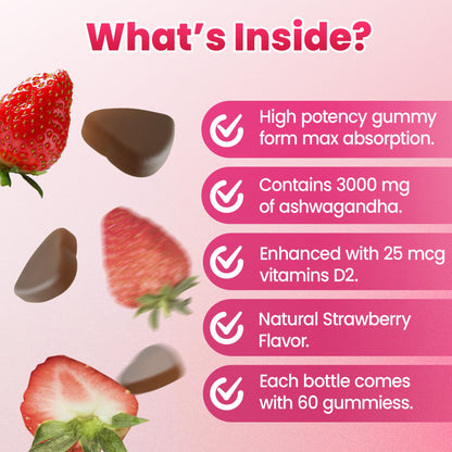 I Love Health Ashwagandha Gummies with Vitamin D2 - 3000mg Ashwagandha Extract (10:1) - Stress Relief, Sleep Support & Mood Calm - Strawberry Flavor - 60 Gummies - Non-GMO, Gluten-Free, 3rd Party Lab Tested, cGMP Certified