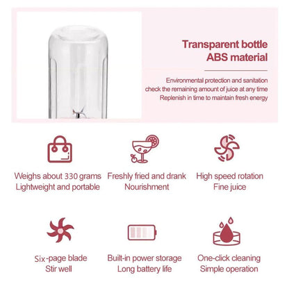 500Ml Portable Blender 6 Blades Usb Rechargeable Fresh Fruit Juice Mixer Electric Shake Cup Cute Blender Smoothie Ice Crush Cup Electric Juicer Machines Stainless Steel Blade for Smoothies Lemon Orange Lime Fruit USB Rechargeable Mixer