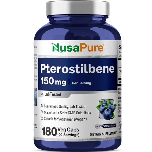 NusaPure Pterostilben 150mg 180 Veggie-Kapseln (gentechnikfrei, vegan)