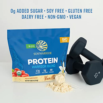Organic Sunwarrior - Warrior Blend, Plant Based, Raw Vegan Protein Powder with Peas & Hemp, Chocolate, 30 Servings, 26.4 Ounce