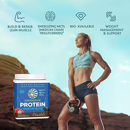 Organic Sunwarrior - Warrior Blend, Plant Based, Raw Vegan Protein Powder with Peas & Hemp, Chocolate, 30 Servings, 26.4 Ounce