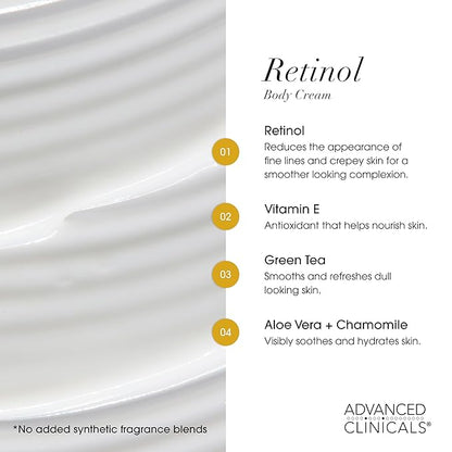 Advanced Clinicals Retinol Cream + Collagen Peptides Body Moisturizer & Face Lotion 2PC Skin Care Set | Dry Skin Body Lotion For Women & Men To Help Improve Appearance Of Crepey Skin, 2PC Bundle