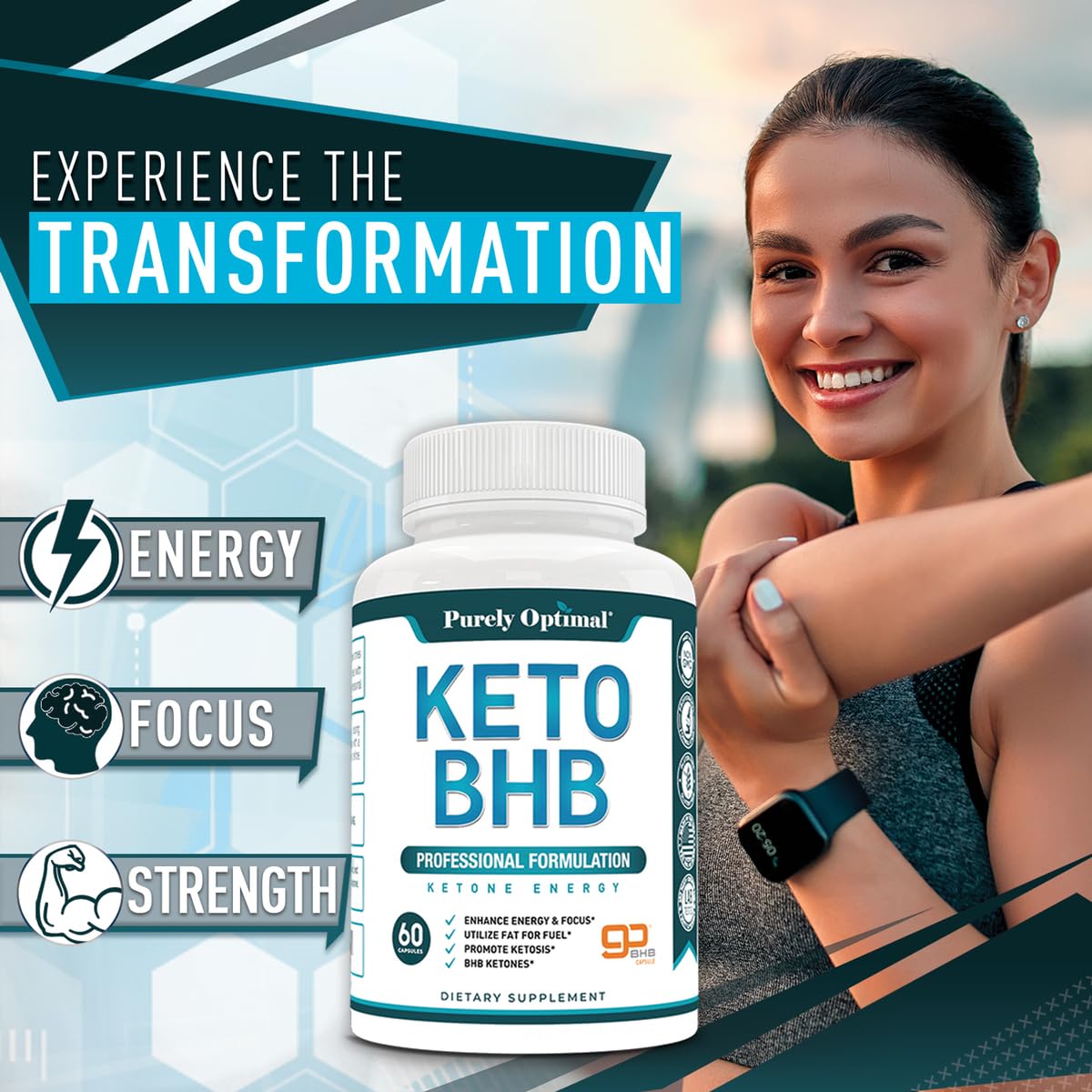 Purely Optimal Keto BHB Capsules Exogenous Ketones 120 Capsules Energy Focus