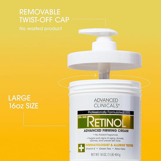 Advanced Clinicals Retinol Cream + Collagen Peptides Body Moisturizer & Face Lotion 2PC Skin Care Set | Dry Skin Body Lotion For Women & Men To Help Improve Appearance Of Crepey Skin, 2PC Bundle