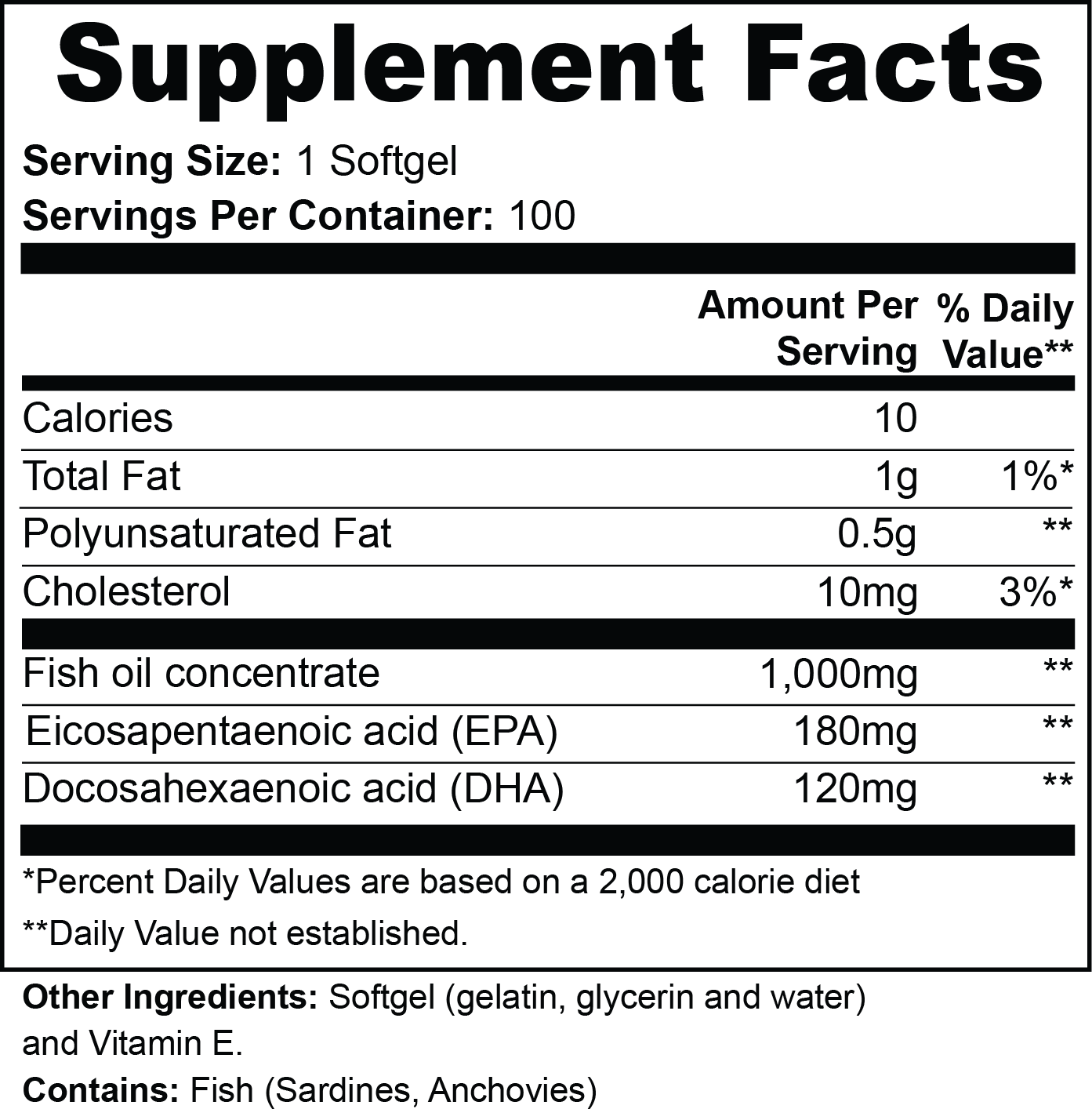 Omega-3 EPA 180mg + DHA 120mg 100 Softgels