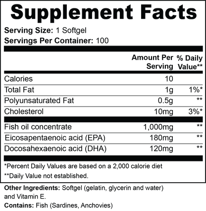 Omega-3 EPA 180mg + DHA 120mg - 100 Softgels