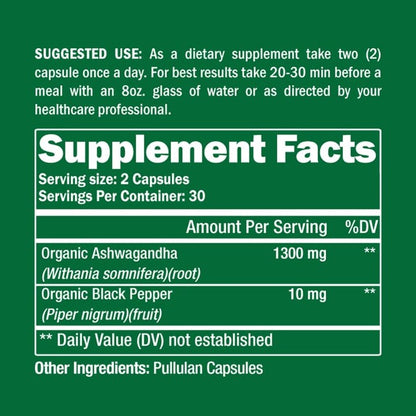 Organic Ashwagandha Adaptogen 60 Capsules