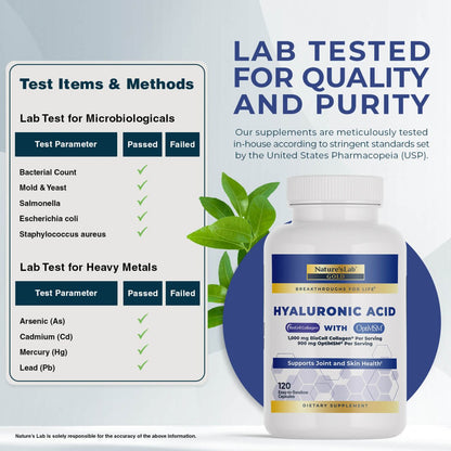 Nature's Lab Hyaluronic Acid with BioCell Collagen® & OptiMSM® - 120 Capsules
