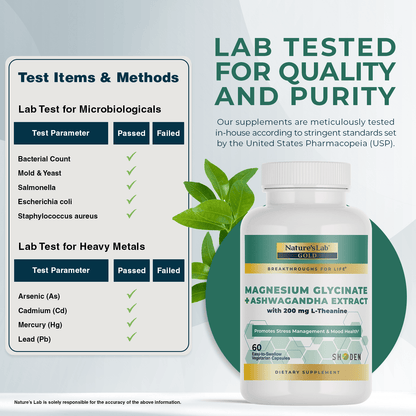Nature's Lab Gold Magnesium + Ashwagandha with L-Theanine - 60 Capsules