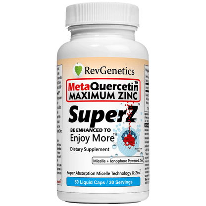 Super Z - Nano Quercetin with Zinc in Micelles Supplement - Advanced Micelle Ionophore Formula for Anti-aging Health - Immune to plain Zinc- Better than liposomal -By RevGenetics