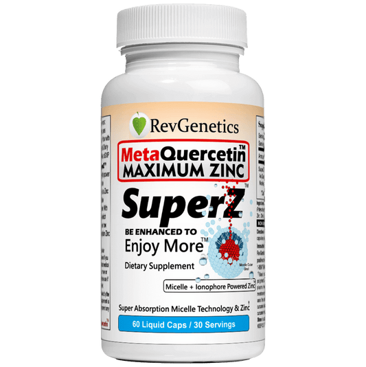 Super Z - Nano Quercetin with Zinc in Micelles Supplement - Advanced Micelle Ionophore Formula for Anti-aging Health - Immune to plain Zinc- Better than liposomal -By RevGenetics