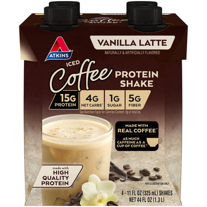Iced Coffee Vanilla Latte Protein-Rich Shake Keto Friendly and Gluten Free. (4 Shakes)