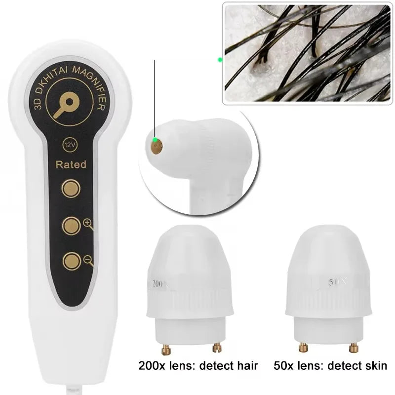 5-Inch (12.7 cm) Skin & Hair Analyzer — Rechargeable Dermoscope with 50x/200x Lenses, Scalp & Follicle Detector