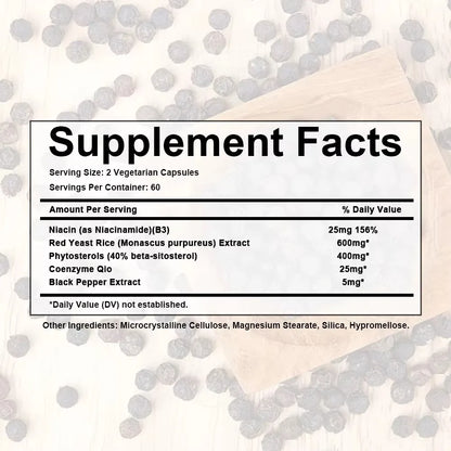 Niacinamide, Red Yeast Rice, Black Pepper Extract, Cholesterol Cleanser - Helps Lower Cholesterol Levels, 120 Capsules