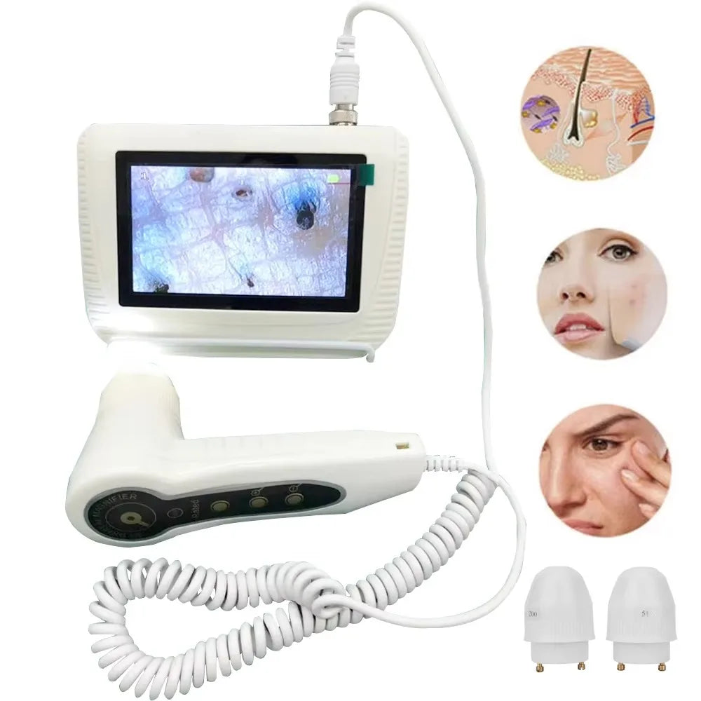 5-Inch (12.7 cm) Skin & Hair Analyzer — Rechargeable Dermoscope with 50x/200x Lenses, Scalp & Follicle Detector