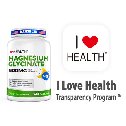 Magnesium Glycinate  – 240 Capsules – High Absorption Magnesium Supplement  – Gentle on Stomach – Made in USA