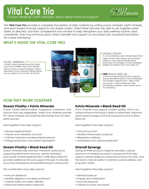 Vital Core Trio - Contains 70+ Trace Minerals, 11 Essential Vitamins, All Essential Amino Acids, & All Essential Fatty Acids