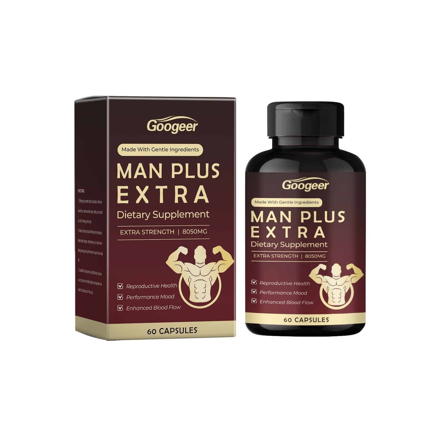 Man Plus Extra Strength 8050mg 2 Pack | 120 Capsules | Reproductive Health Performance and Blood Flow | Exp 2028