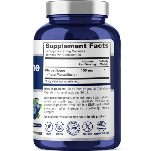 NusaPure Pterostilben 150mg 180 Veggie-Kapseln (gentechnikfrei, vegan)