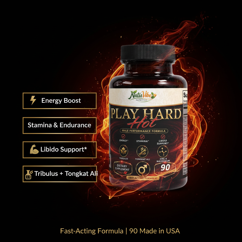 Play Hard Hot – Male Performance Formula | Libido, Stamina & Energy | Tribulus, Tongkat Ali & Horny Goat Weed | 90 Caps