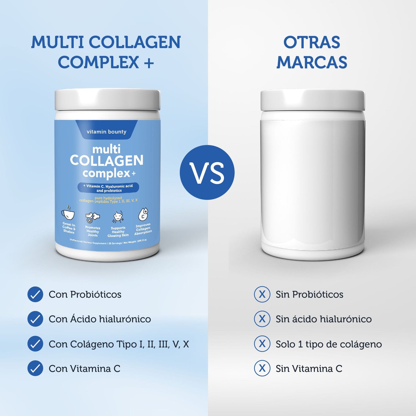 Colágeno Hidrolizado 5 en 1 con Ácido Hialurónico, Vitamina C y Probióticos