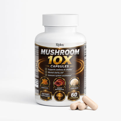 Mushroom 10X Capsules with Lion's Mane - 60 Count Reishi USA Made
