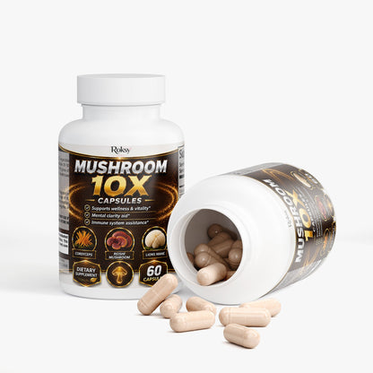 Mushroom 10X Capsules with Lion's Mane - 60 Count Reishi USA Made