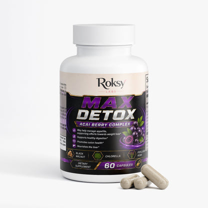 Max Detox Acai Berry Capsules for Cleanse Colon With Psyllium and Acai 60 ct
