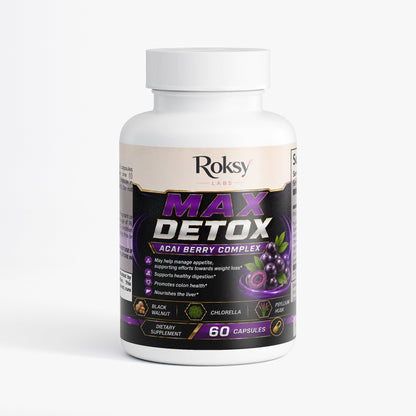 Max Detox Acai Berry Capsules for Cleanse Colon With Psyllium and Acai 60 ct